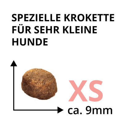 Monoprotein Hundefutter ohne Getreide mit Kroketten für sehr kleine Hunde bei Breed Selection XS von Wildsterne 