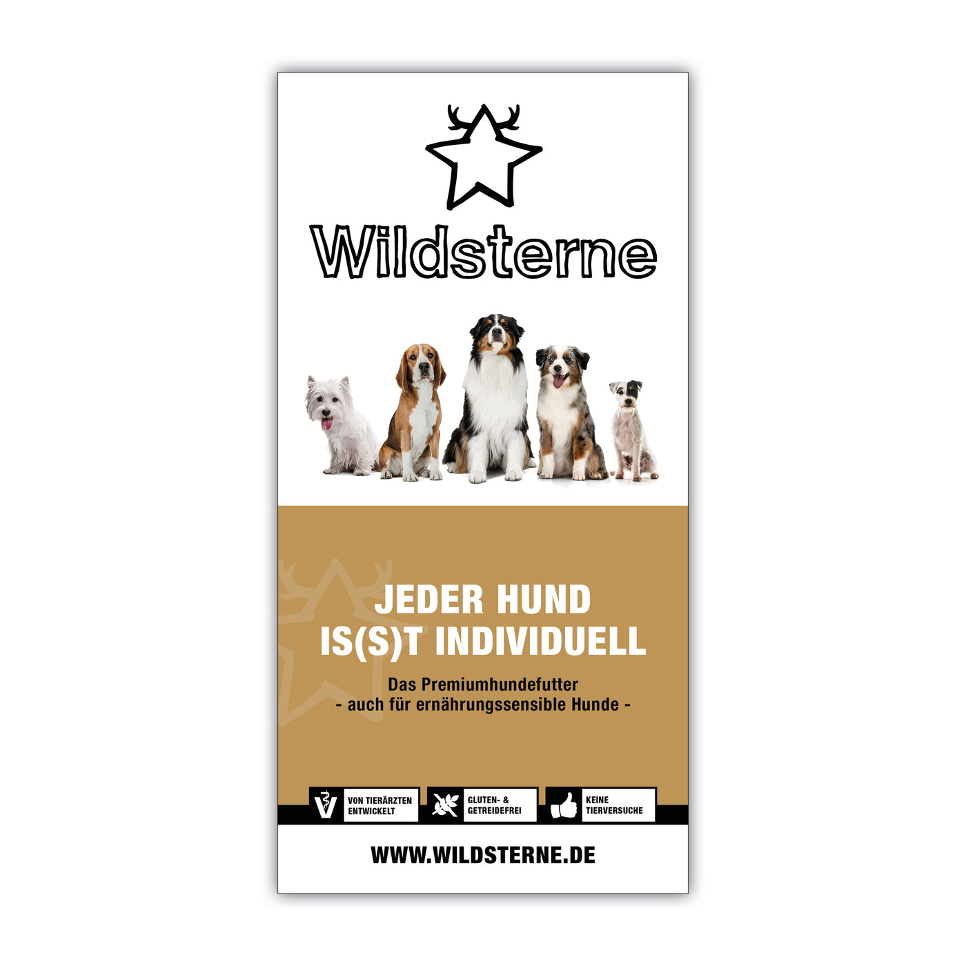 Wildsterne Broschüre über das Premium Hundefutter mit Monoprotein Rezepturen für gesunde und sensible Hunde gleichermaßen