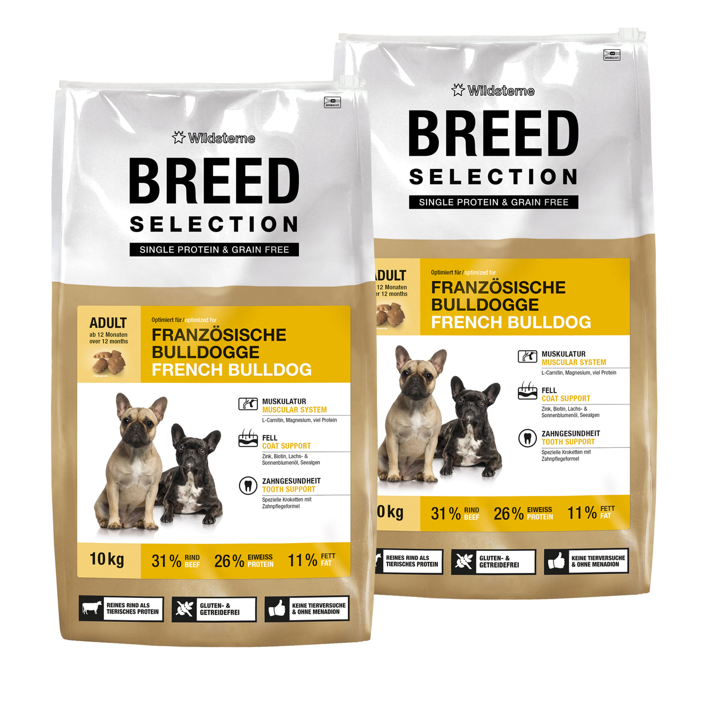 Monoprotein Hundefutter Sparpaket (2x10kg) für Französische Bulldoggen - hochwertiges Premiumfutter ohne Getreide.