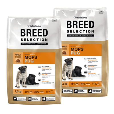 Monoprotein Hundefutter Sparpaket (2x2,5kg) für den Mops - hochwertiges Premiumfutter ohne Getreide
